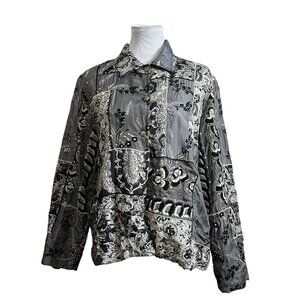 IoS by TravelSmith L Lagenlook Patchwork Woven Silk Art to Wear Button Up Jacket
